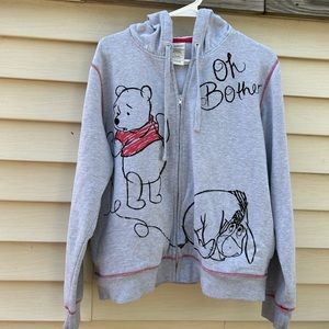 Disney Winnie The Pooh and friends Zip Up Hooded Sweatshirt. Grey XL